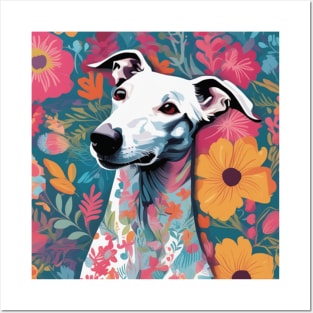 Garden Grey, Colorful Greyhound with Flowers Posters and Art